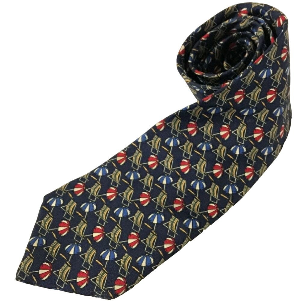Jos A. Bank Navy Blue Beach Theme Silk Tie